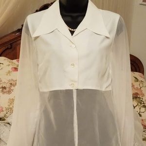 Joule White Blouse Semi Sheer Long Sleeve, Size S